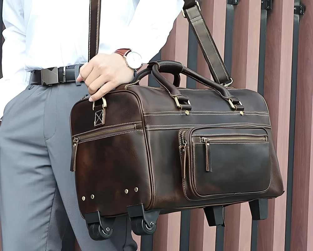 mens leather carry on travel bag